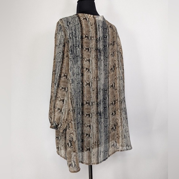 LIz Claiborne Chiffon V-Neck Long Sleeve Striped Tunic Top - Picture 5 of 11